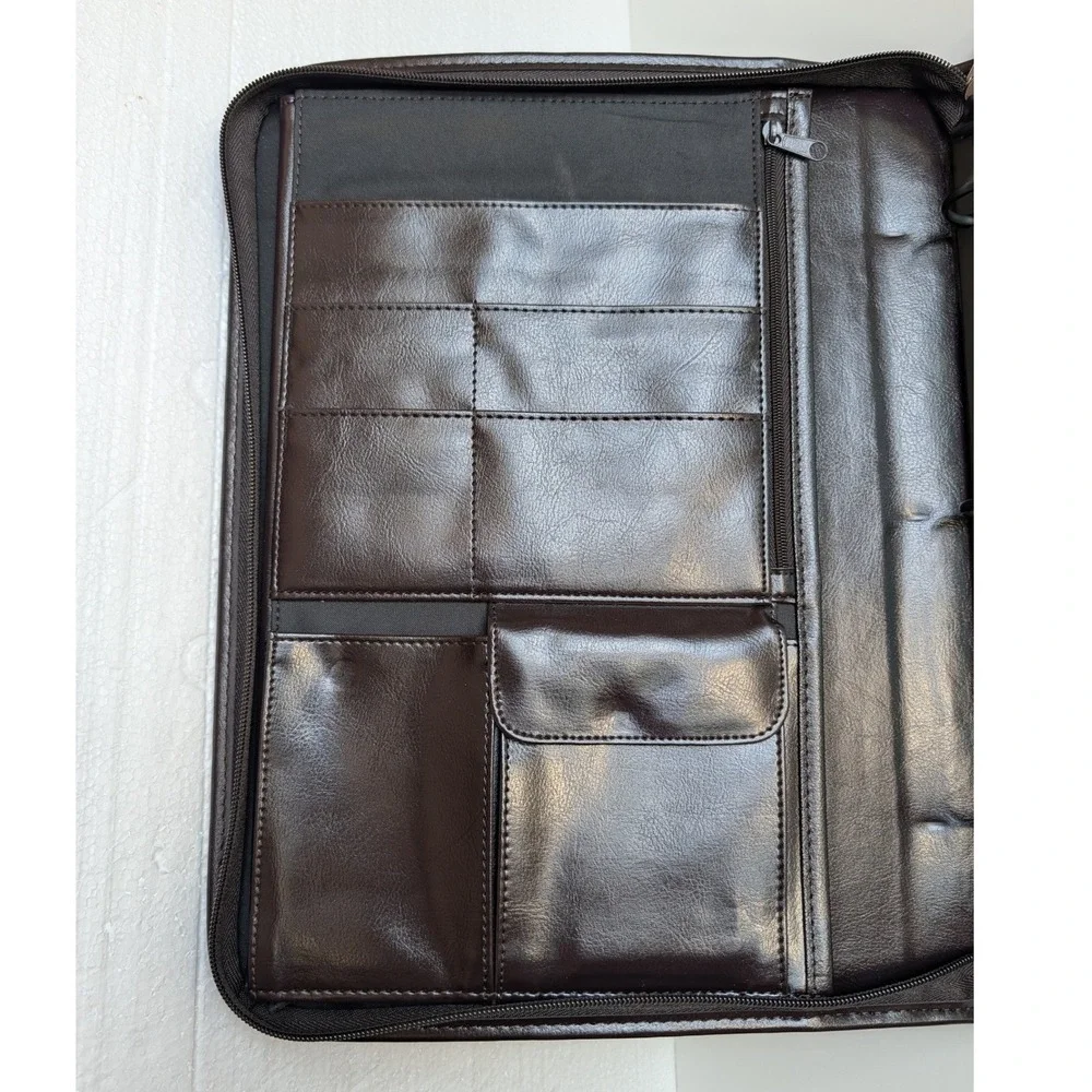 Dark Brown Faux Leather Zippered 3-Ring Portfolio Binder Organizer‎ with Inserts